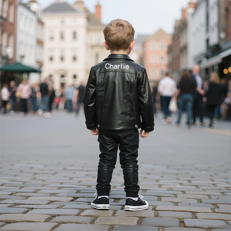 Personalized Kids Zip Up Faux Leather Jacket| Cloth241