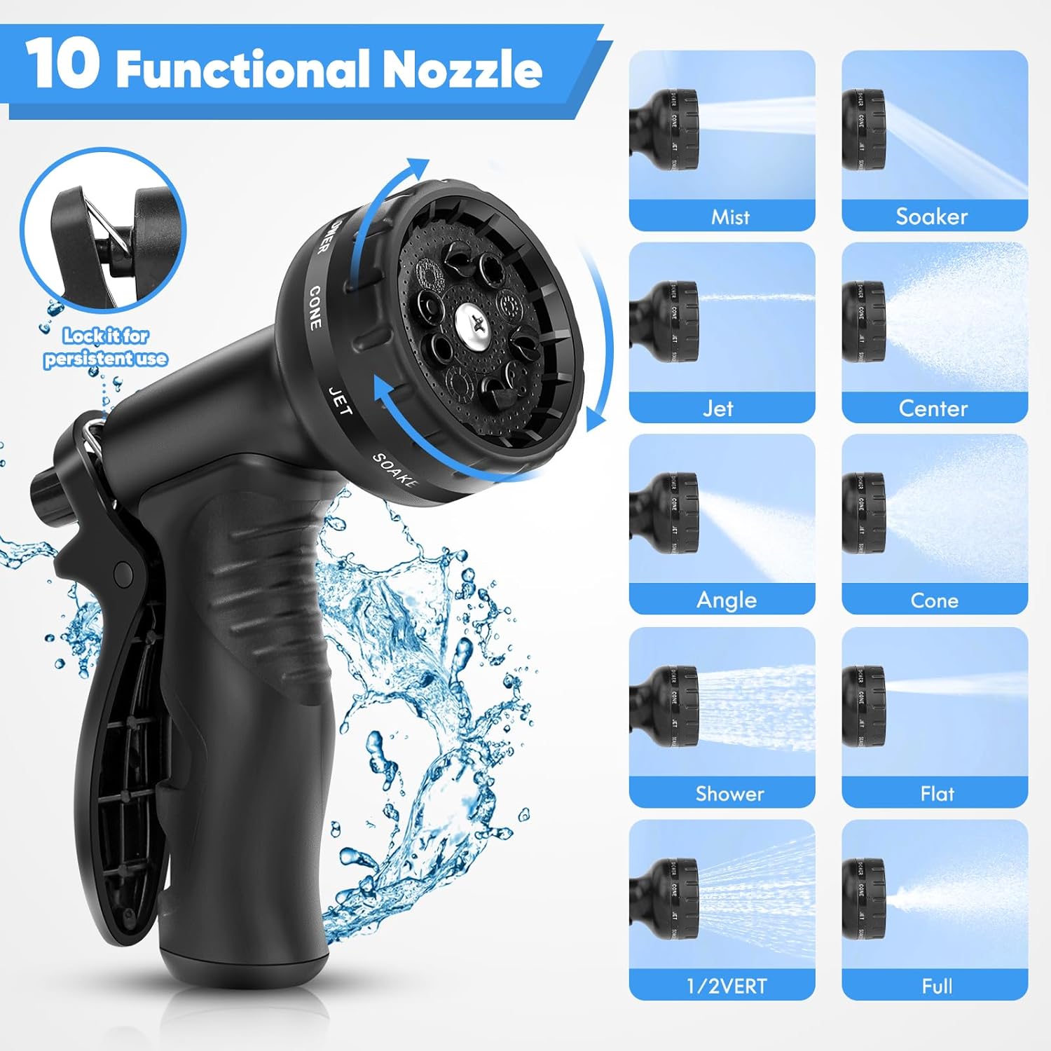 Metal Stainless Steel Water Hose with 10 Function Nozzles
