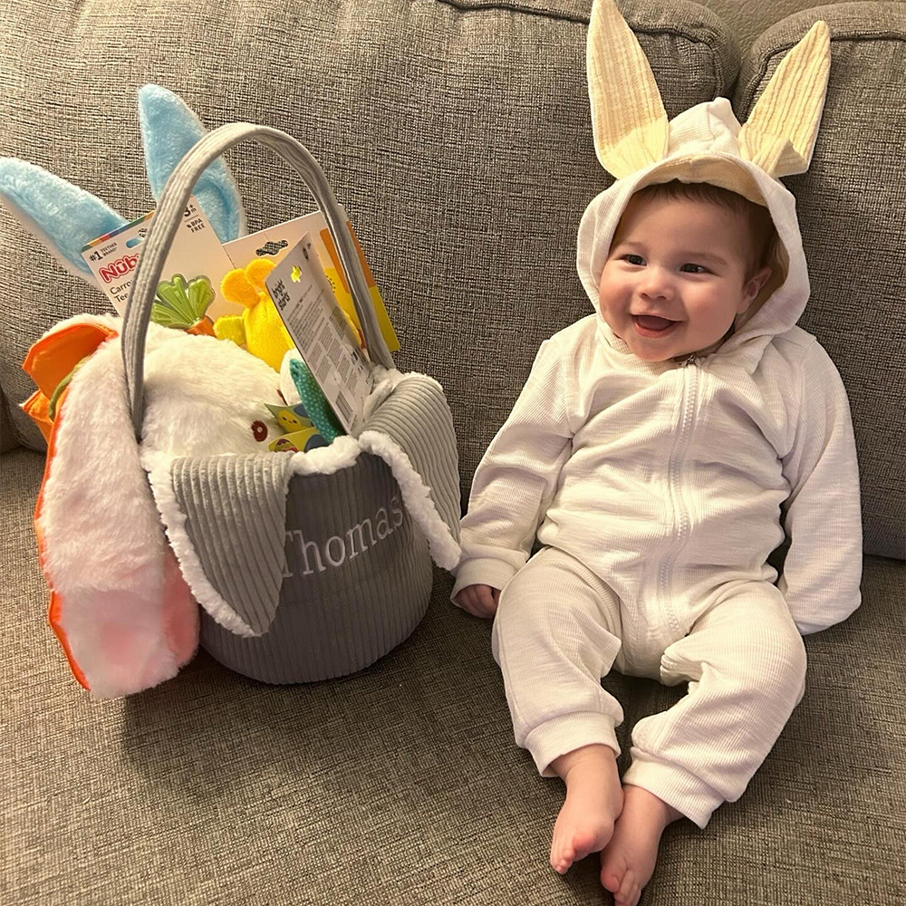 Personalized Embroidered Corduroy Easter Bunny Basket | CWEaster43