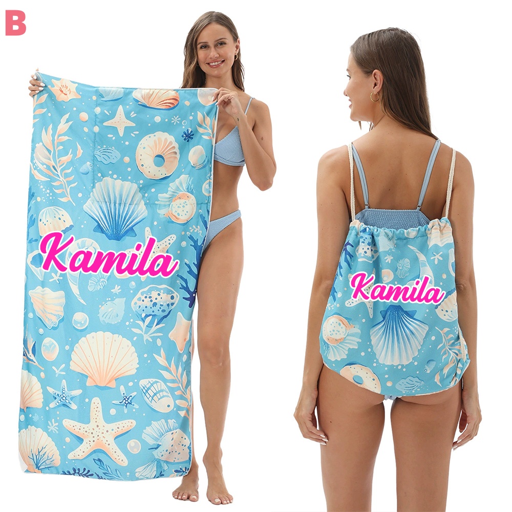 Personalized Custom 2 in 1 Beach Towel Backpack,Quick Dry Microfiber Sand Free Lightweight Large Swimming Towel