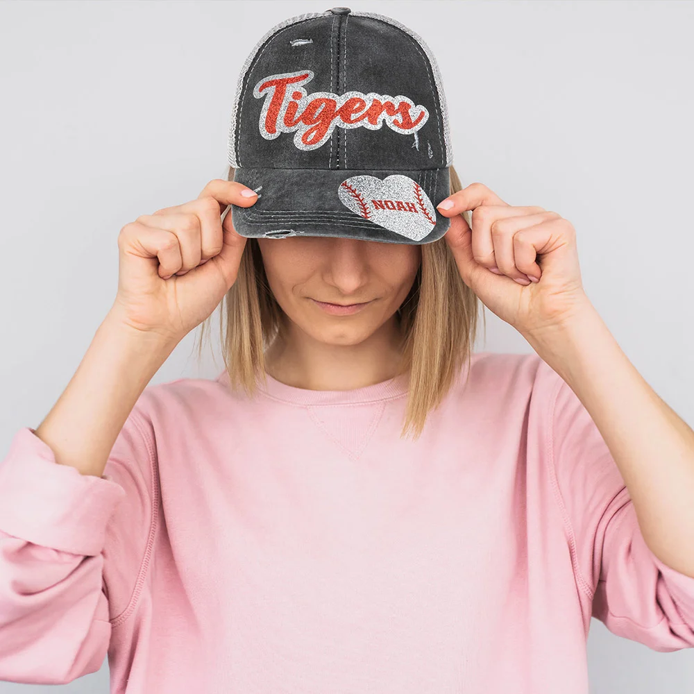 Personalized Sport Cap Adjustable Band Hat with Glittering Name and Number Gift for Ball Sports Lover