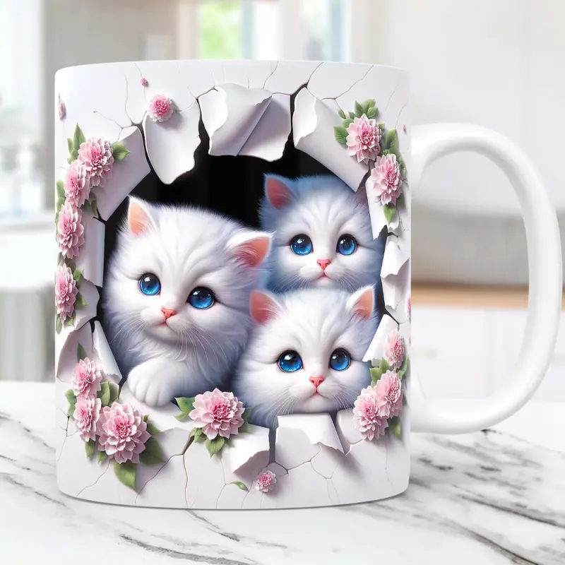 Charming 3D Cat Art Coffee Mug 