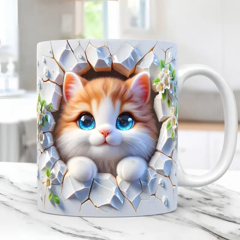 Charming 3D Cat Art Coffee Mug 