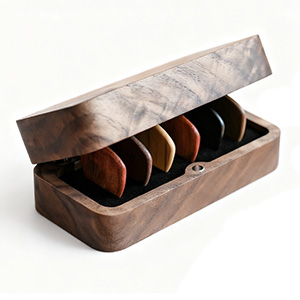 Personalized Walnut Guitar Pick Box, Plectrum Holder Case, 4/6/10 Slots, Custom Engraving
