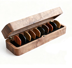 Personalized Walnut Guitar Pick Box, Plectrum Holder Case, 4/6/10 Slots, Custom Engraving