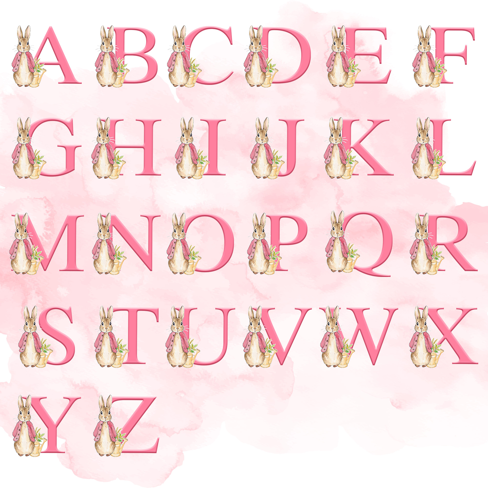 Personalized Name Peter Rabbit Alphabet Easter Gift Bag with Pink Bow Ribbon, PVC Clear Easter Egg Hunt Bag, Birthday/Easter Gift for Kids/Boys/Girls