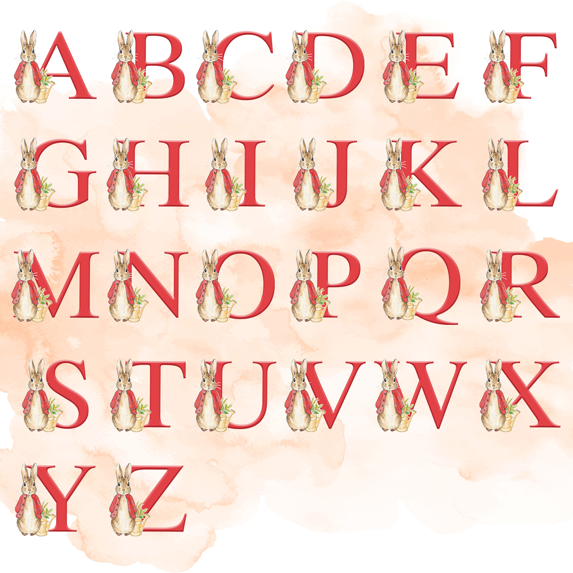 Personalized Name Peter Rabbit Alphabet Easter Gift Bag with Pink Bow Ribbon, PVC Clear Easter Egg Hunt Bag, Birthday/Easter Gift for Kids/Boys/Girls