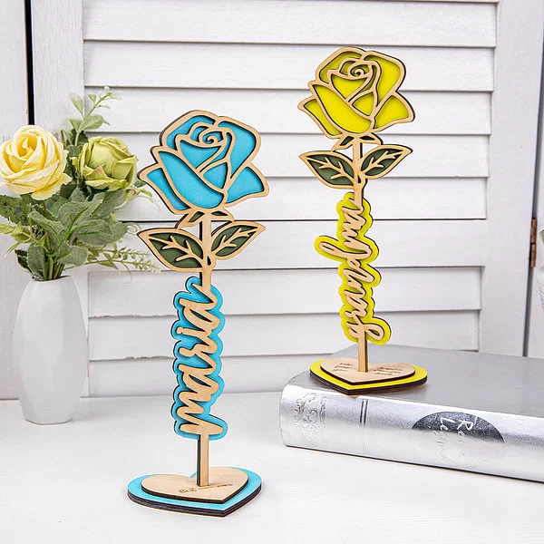 Personalized 3D Standable Wooden Rose Sign with Engraved Text Desk Decoration Mother's Day Gift for Mom