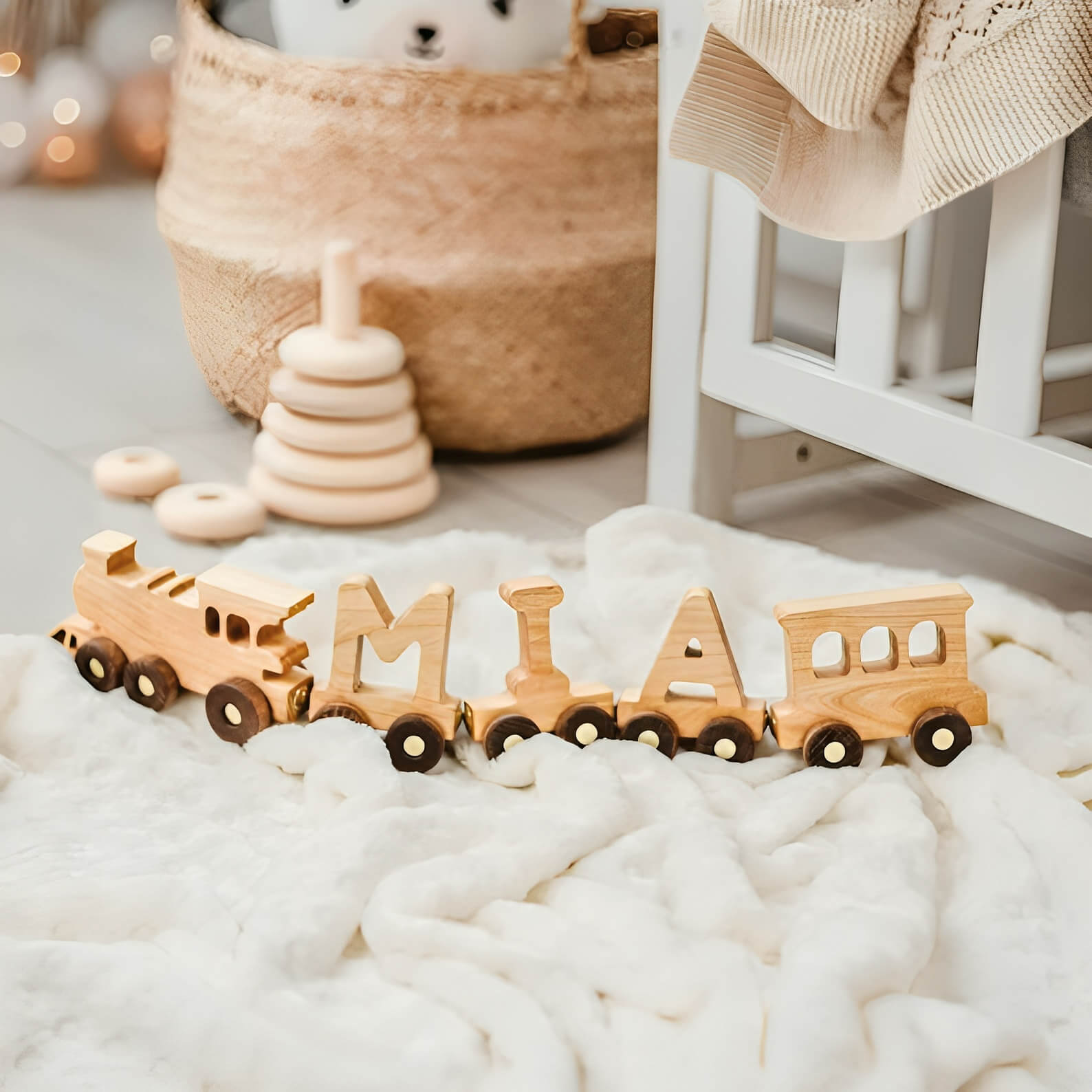 Personalized Wooden Train With Kids Name - Custom Baby Name Gift Toy