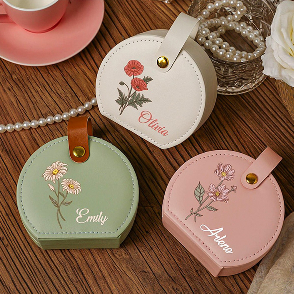 Personalized Name Jewelry Box, Personalized Travel Jewelry Box, Birth Month Flower Jewelry Case, Bridesmaid Gifts