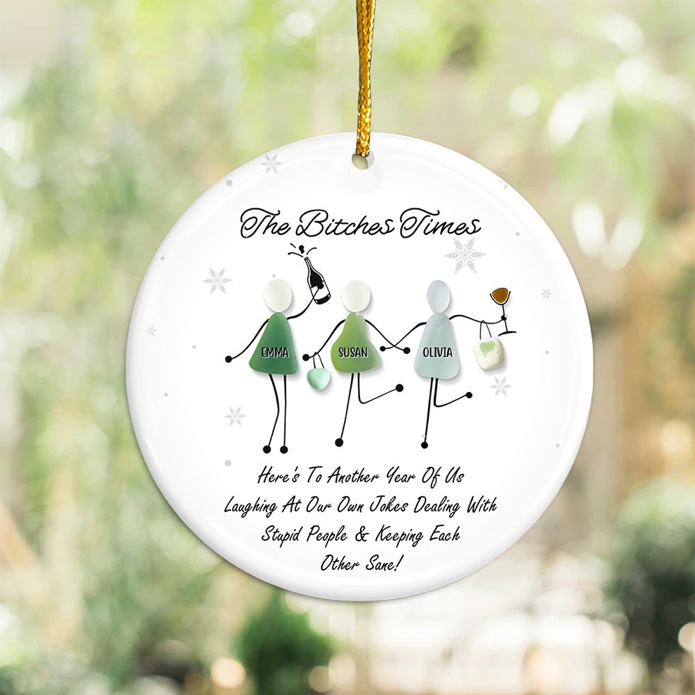 Personalized Funny Best Friends Sea Glass Ornament-– Custom Friendship Keepsake & Humorous Gift for Besties