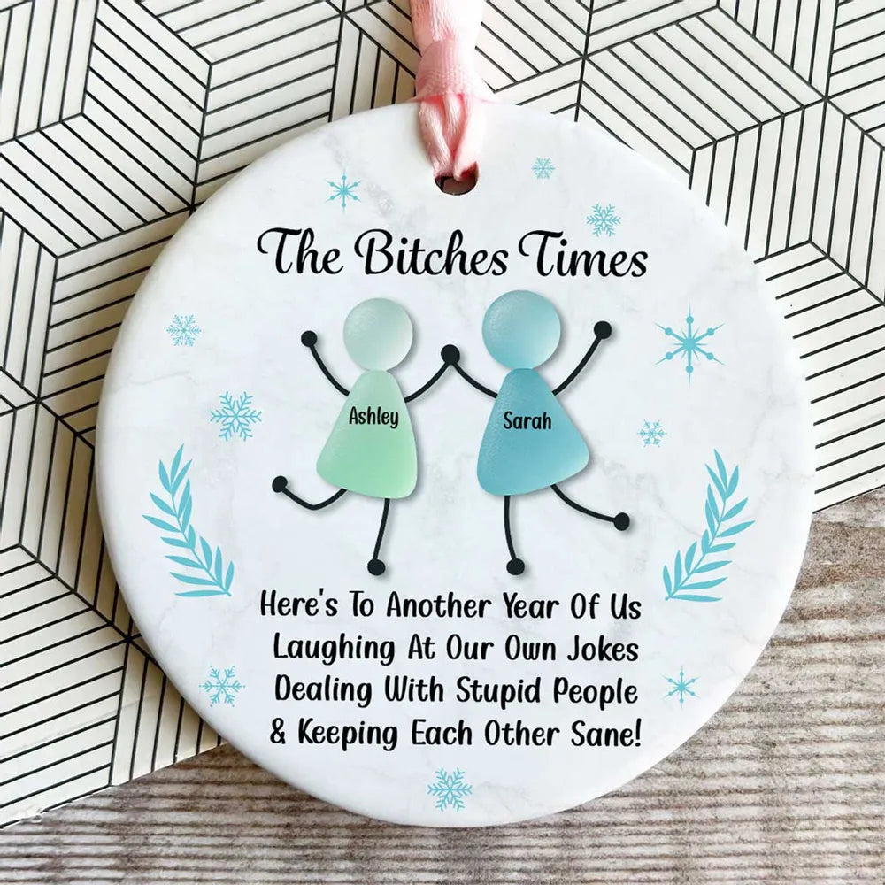 Personalized Funny Best Friends Sea Glass Ornament
