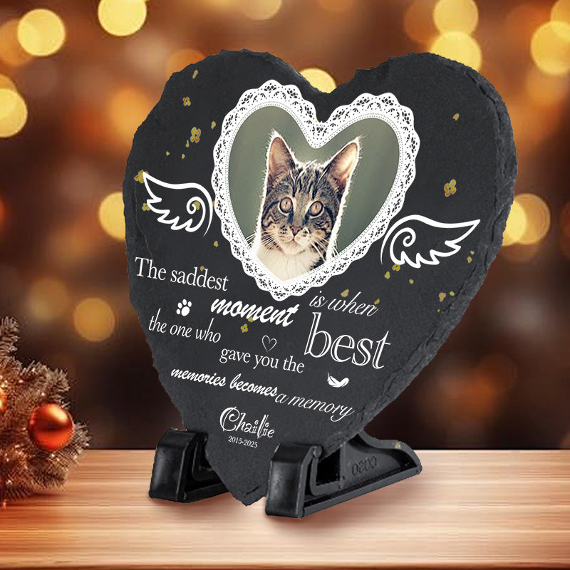 Custom Photo The Saddest Moment - Pet Memorial Heart-shaped Stone Custom - Sympathy Gift For Pet Owners, Pet Lovers