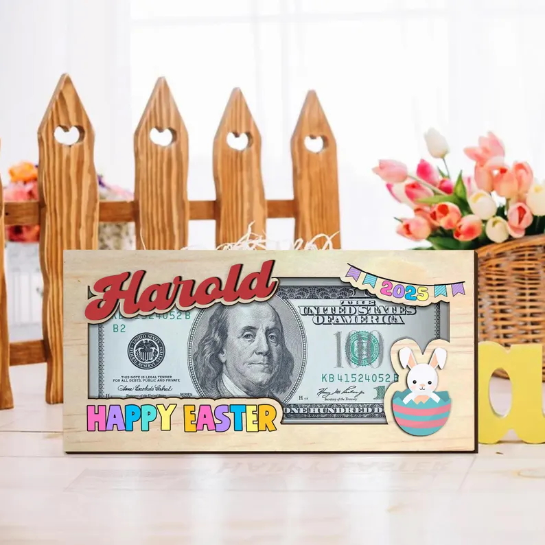 Personalized Easter Basket Money Holder, Custom Name Money Holder for Gift, Easter Bunny Egg Money Holder, Easter Gift