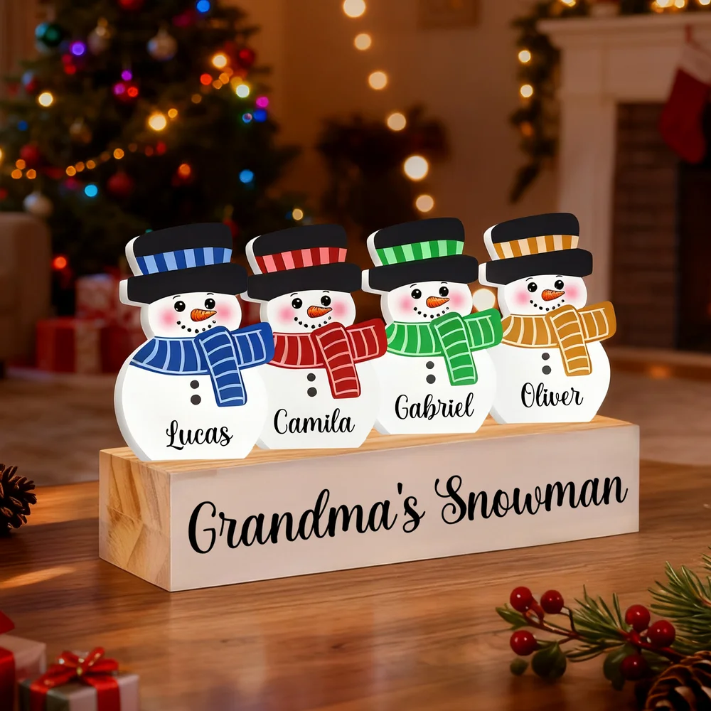 Personalized Cute 1-10 Snowmen Ornament with Name and Wooden Base Home Decor Christmas Gift for Family