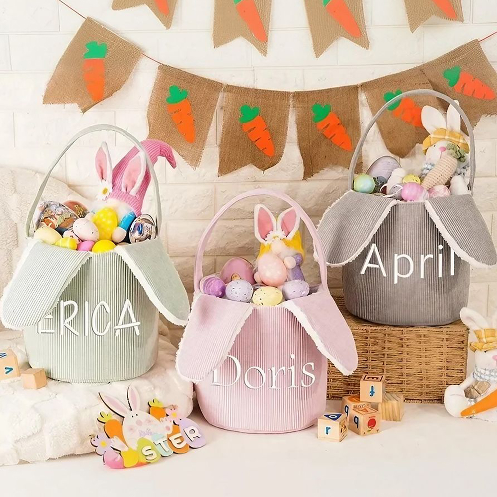 Personalized Embroidered Corduroy Easter Bunny Basket