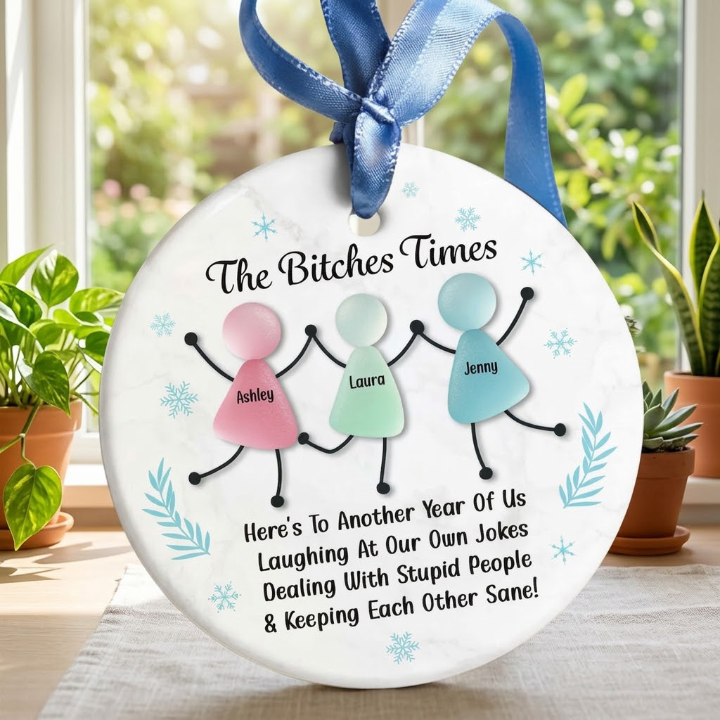 Personalized Funny Best Friends Sea Glass Ornament