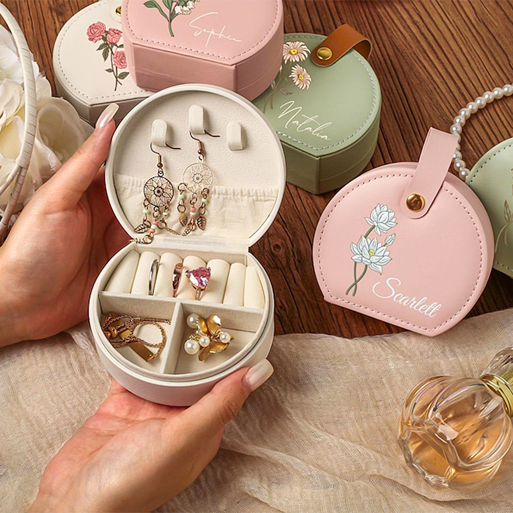 Personalized Name Jewelry Box, Personalized Travel Jewelry Box, Birth Month Flower Jewelry Case, Bridesmaid Gifts