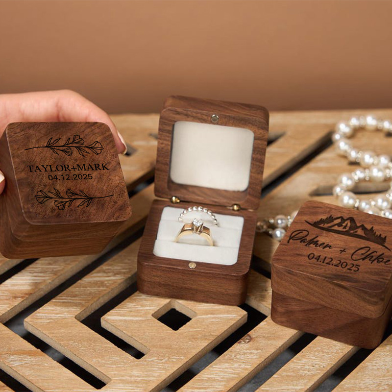 Personalized Wooden Wedding Ring Box, Custom Engraved Engagement Proposal Holder, Bridal Gift For Her, Engrave Ring Box, Wooden Ring Box