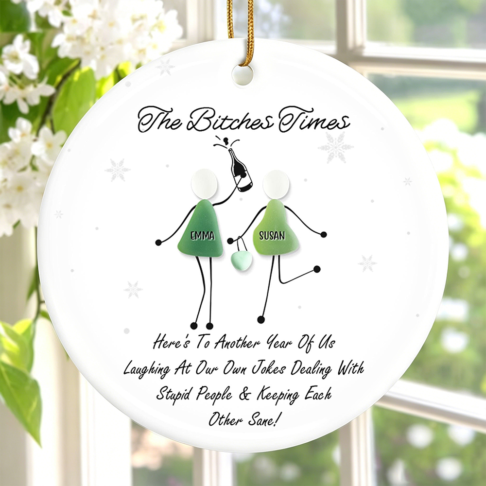 Personalized Funny Best Friends Sea Glass Ornament-– Custom Friendship Keepsake & Humorous Gift for Besties