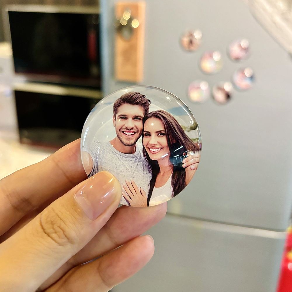 Personalized photo glass refrigerator magnet