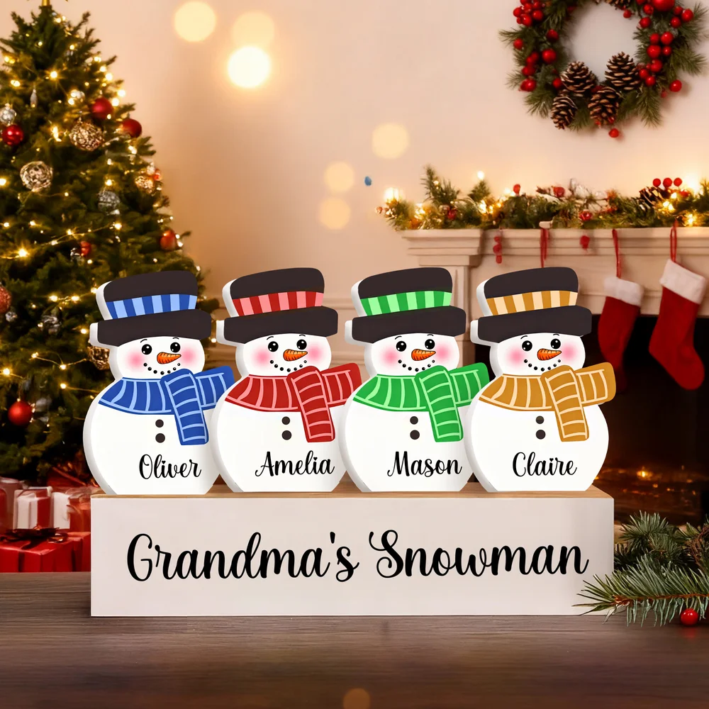 Personalized Cute 1-10 Snowmen Ornament with Name and Wooden Base Home Decor Christmas Gift for Family