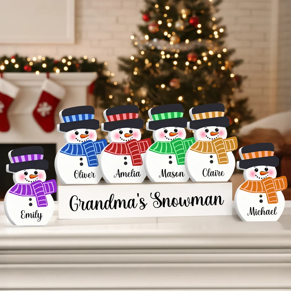 Personalized Cute 1-10 Snowmen Ornament with Name and Wooden Base Home Decor Christmas Gift for Family
