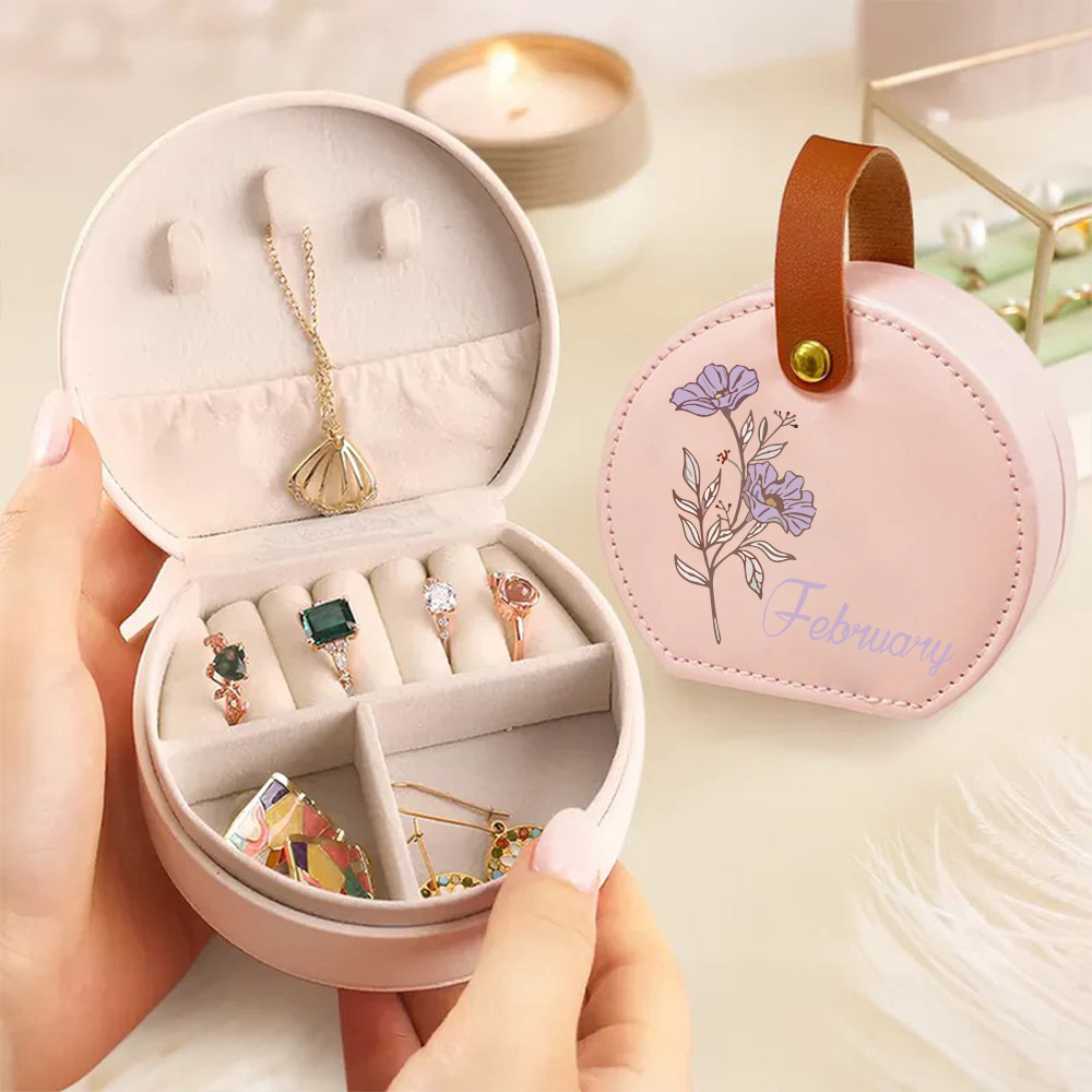 Personalized Name Jewelry Box, Personalized Travel Jewelry Box, Birth Month Flower Jewelry Case, Bridesmaid Gifts