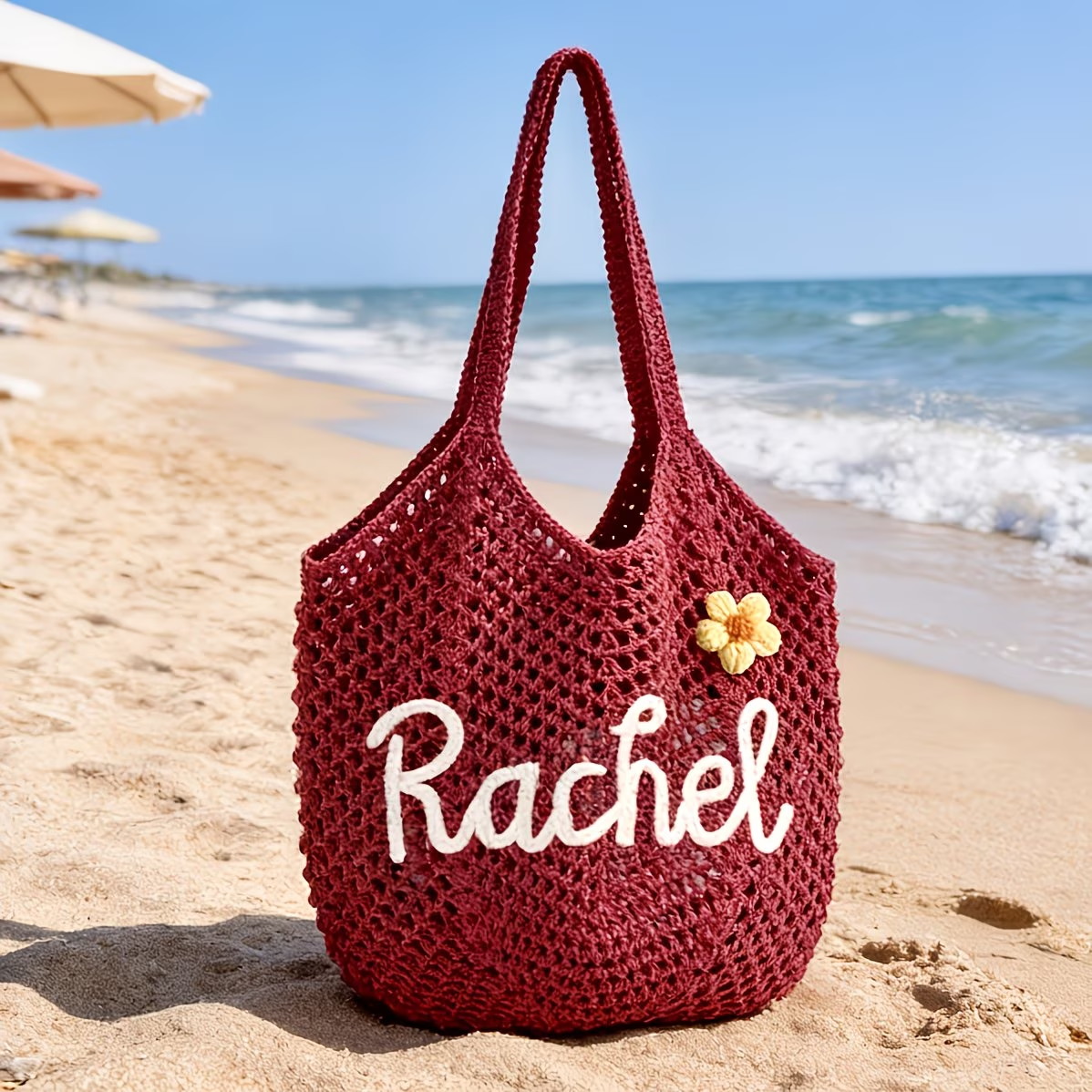 Personalized Crochet beach tote bags, Travel Beach Bag