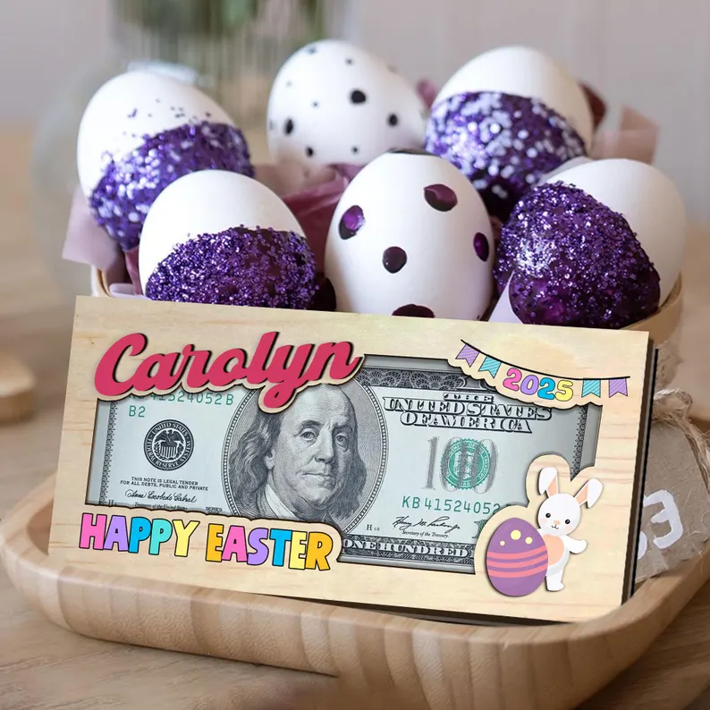 Personalized Easter Basket Money Holder, Custom Name Money Holder for Gift, Easter Bunny Egg Money Holder, Easter Gift