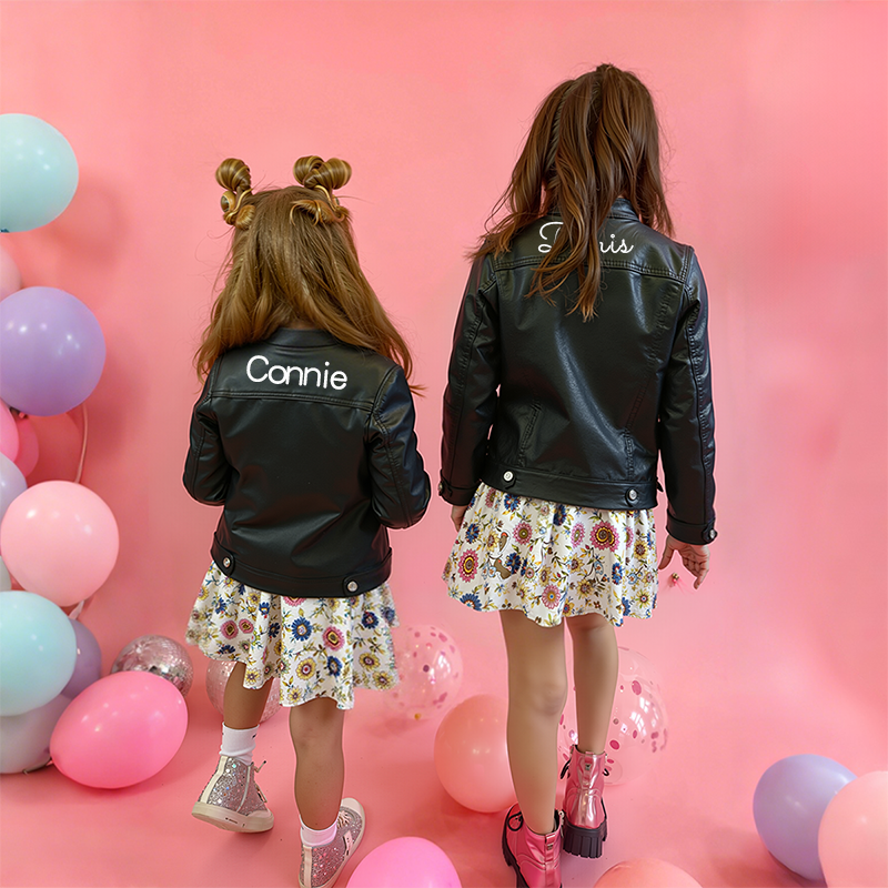 Personalized Kids Zip Up Faux Leather Jacket| Cloth241