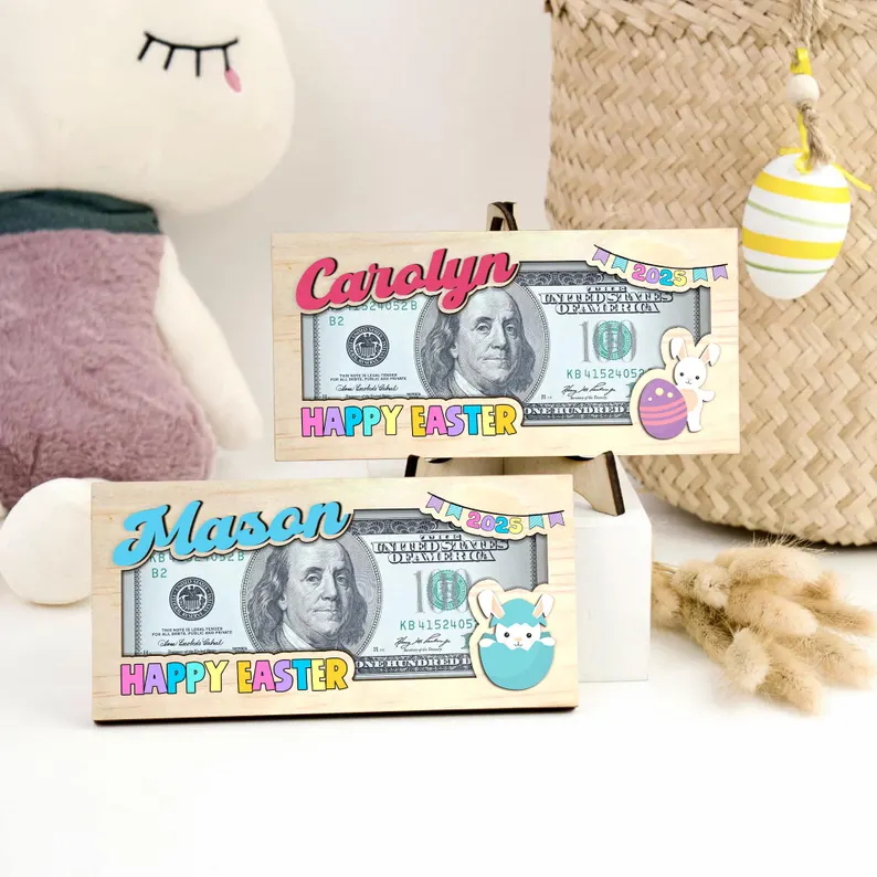 Personalized Easter Basket Money Holder, Custom Name Money Holder for Gift, Easter Bunny Egg Money Holder, Easter Gift