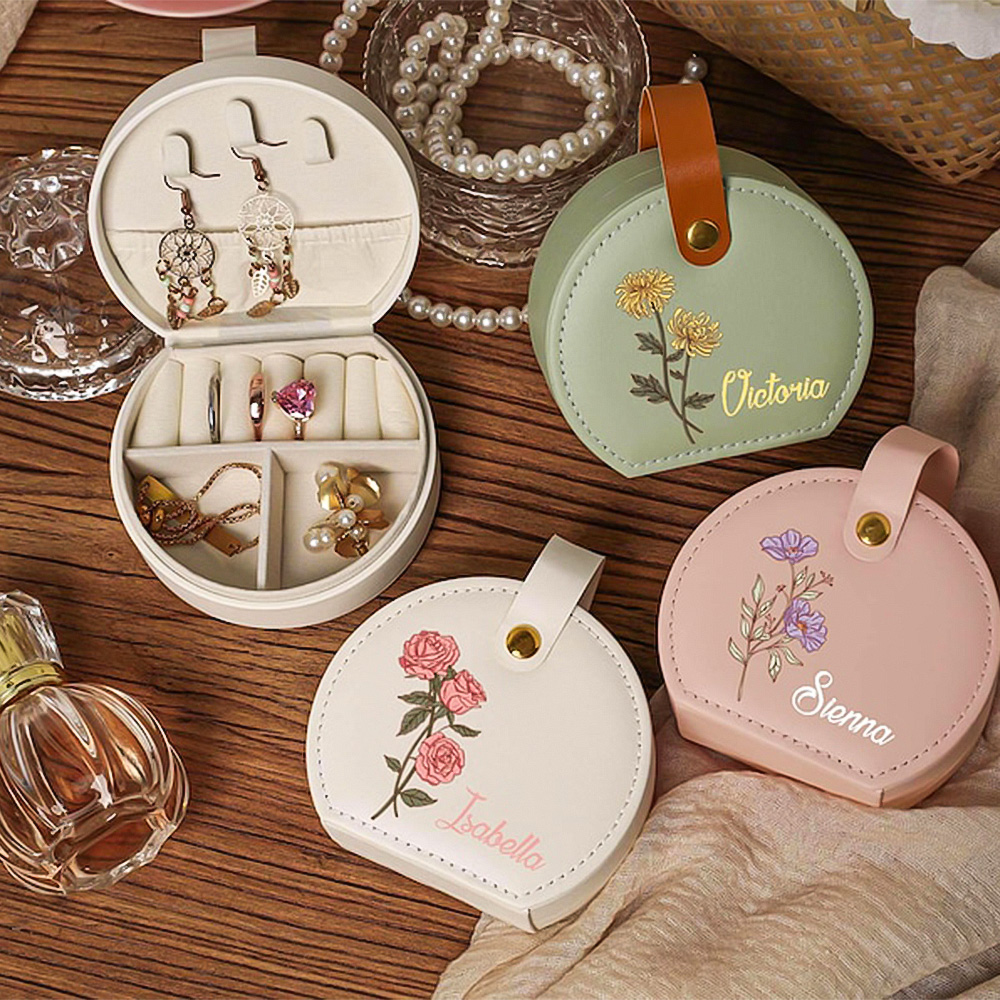 Personalized Name Jewelry Box, Personalized Travel Jewelry Box, Birth Month Flower Jewelry Case, Bridesmaid Gifts