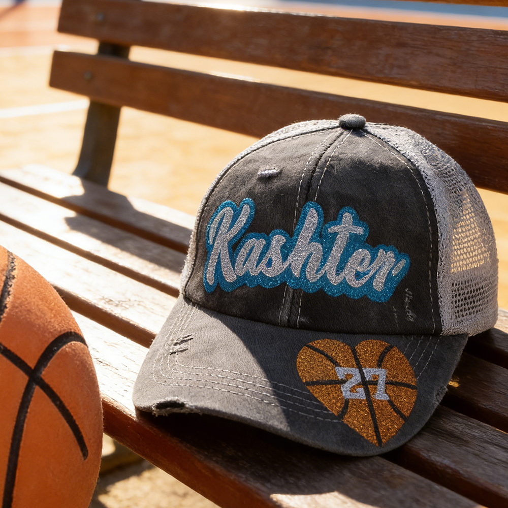 Personalized Sport Cap Adjustable Band Hat with Glittering Name and Number Gift for Ball Sports Lover