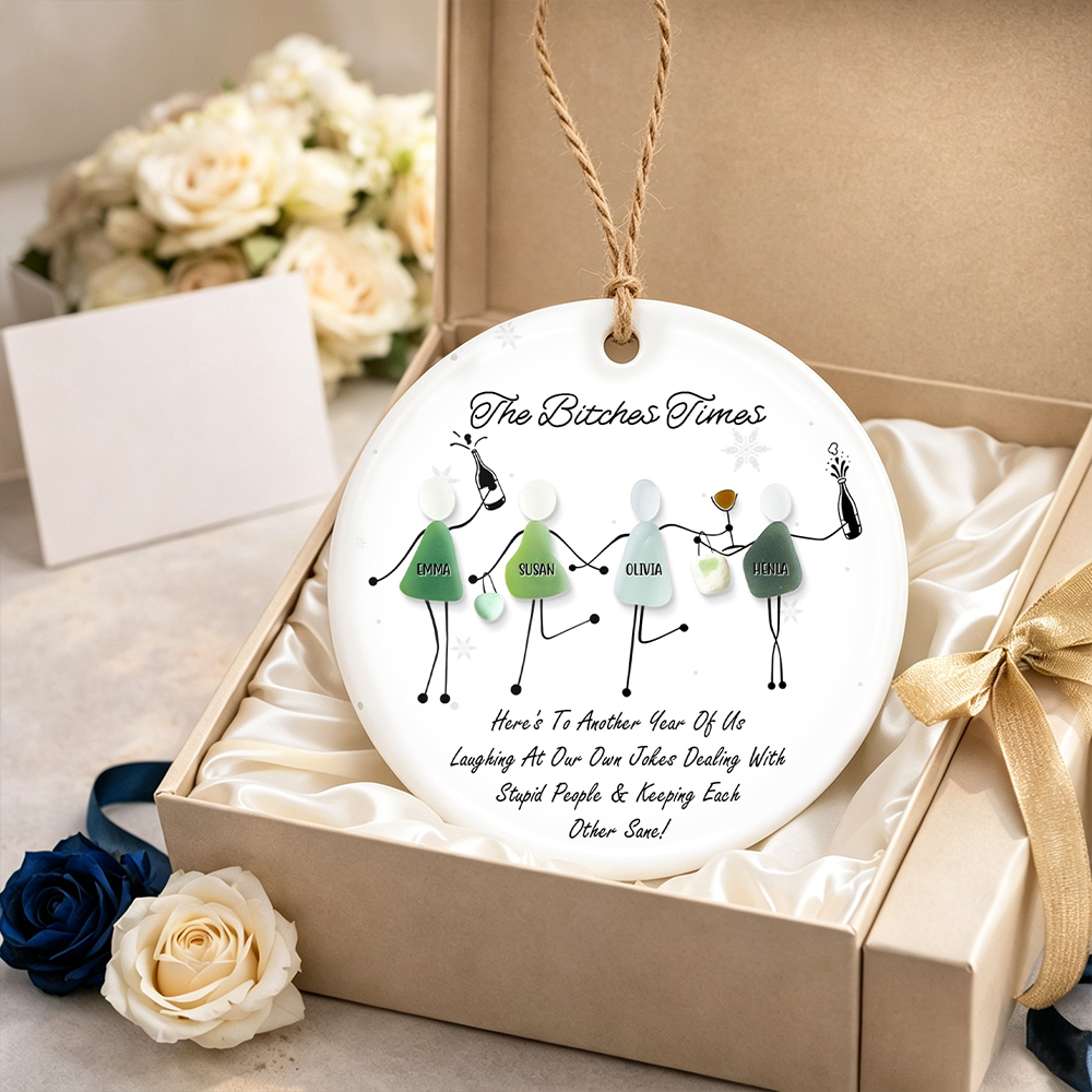 Personalized Funny Best Friends Sea Glass Ornament-– Custom Friendship Keepsake & Humorous Gift for Besties