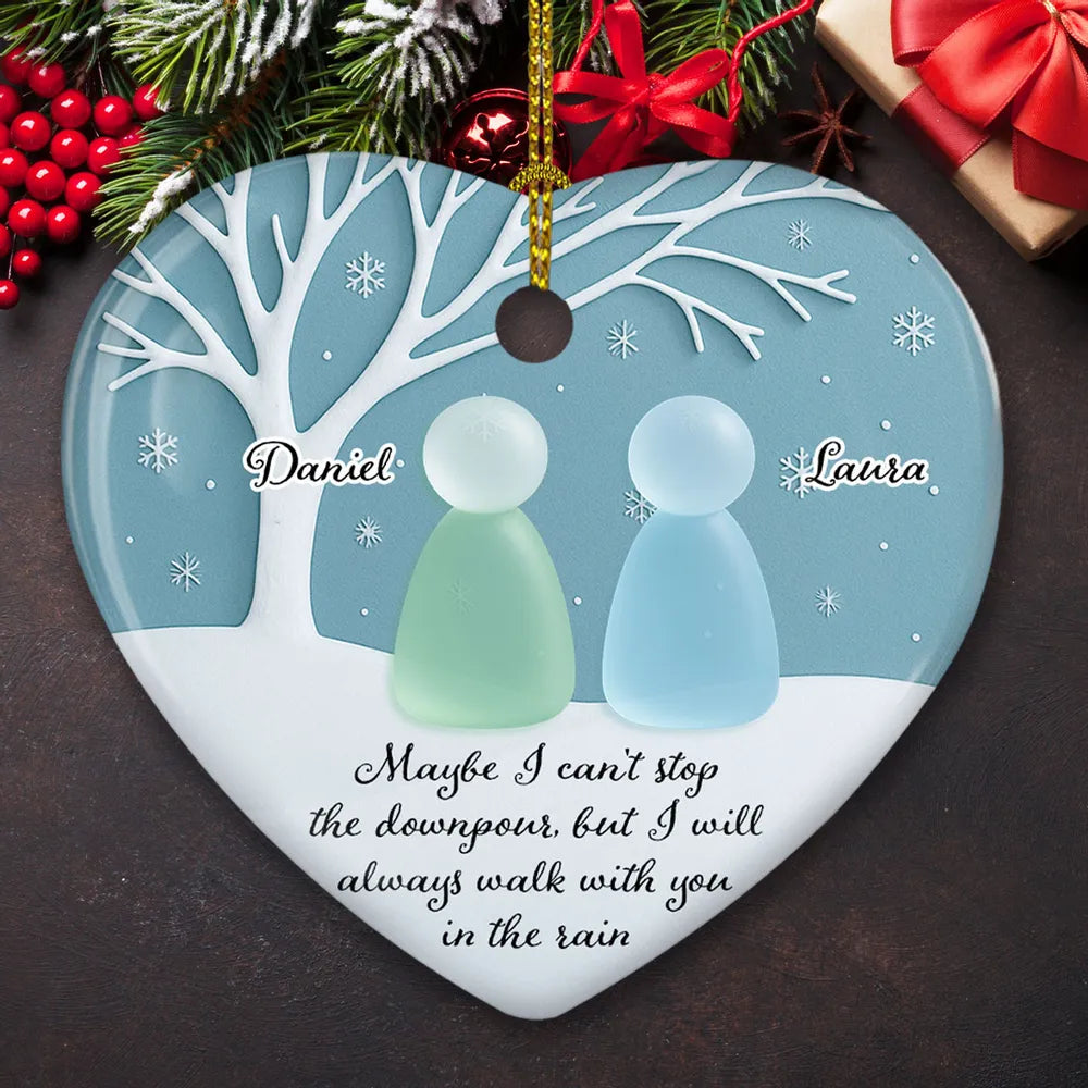 Walk With You In The Rain Sea Glass - Personalized Ornament - Prefect Gift For Friend, Sister, Family