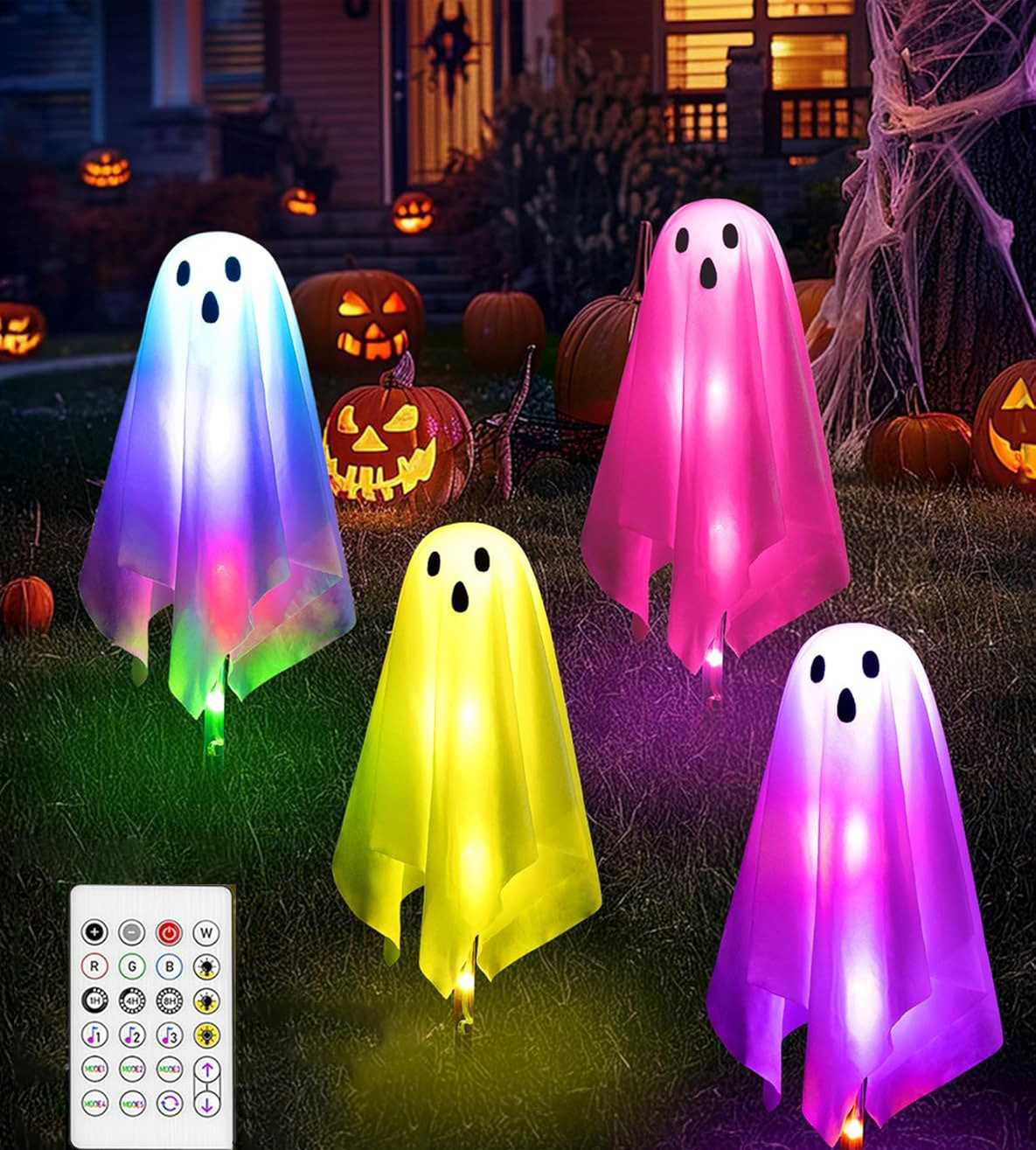 ⚡Flash Sale⚡4 Packs HalloweenGhost Pathway Lights Decorations Outdoor