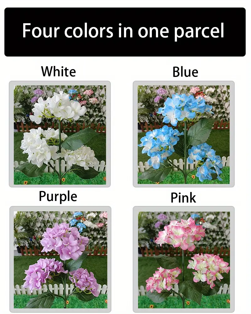 4 pack outdoor solar lights waterproof hydrangea garden stake lights realistic led flowers powered decorative ground solar flower lights for lawn decoration yard backyard decor gift details 6