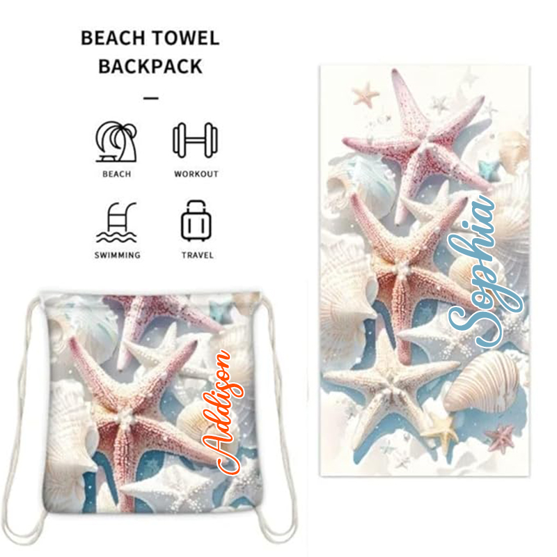 Custom 2 in 1 Beach Towel Backpack,Quick Dry Microfiber Sand Free Lightweight Large Swimming Towel