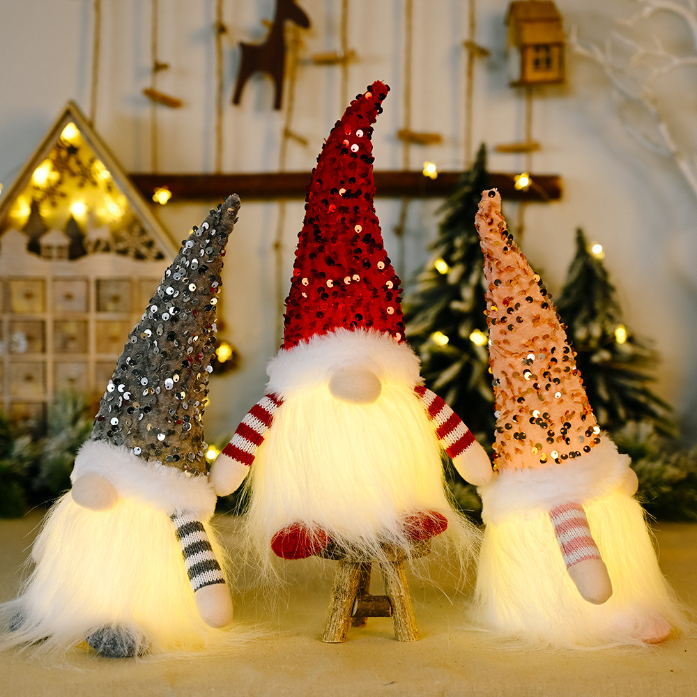 Christmas Sequins Glowing Gnome -- Tiered Tray Gnome