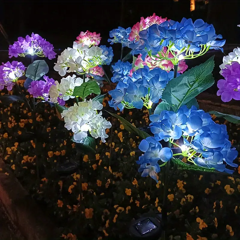4 pack outdoor solar lights waterproof hydrangea garden stake lights realistic led flowers powered decorative ground solar flower lights for lawn decoration yard backyard decor gift details 1