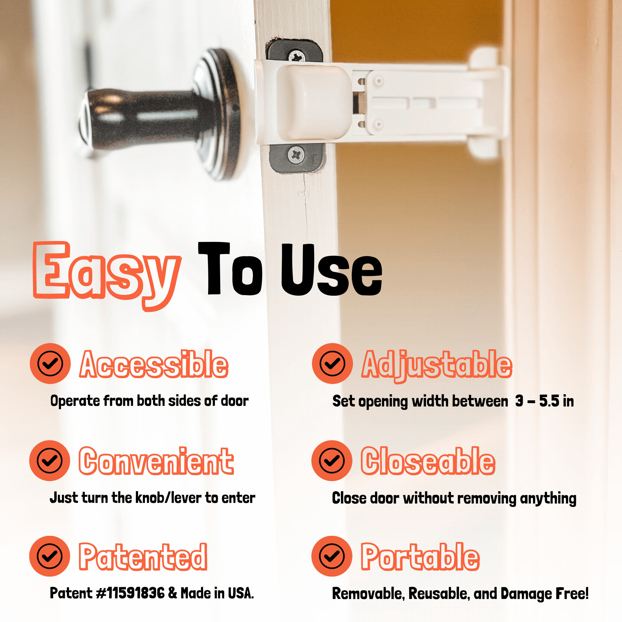 Door Buddy Cat Door Latch Holder - Keep Door Cracked for Cats