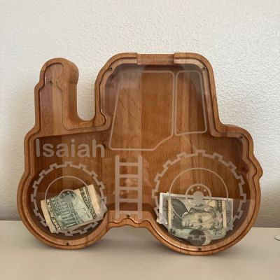 Wood Tractor Piggy Bank Christmas/Birthday Gift