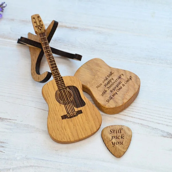 Wooden acoustic guitar pick box with stand, personalized guitar box for pick