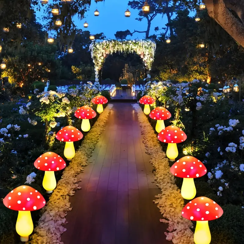 solar mushroom stakes lights 12packs mushroom solar lights outdoor garden 8 lighting modes solar mushroom lights for yard patio pathway lawn multicolored details 4