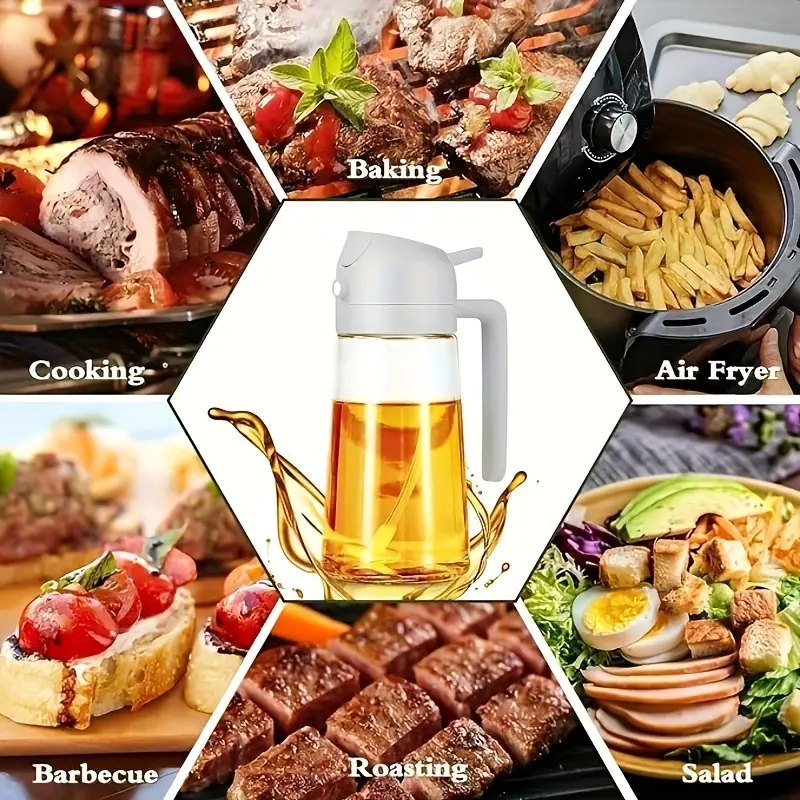 2pcs kitchen oil spray can 2 in 1 kitchen oil dispenser and sprayer olive oil dispenser bottle kitchen food grade glass oil pot used in air fryers for salad frying bbq baking details 5