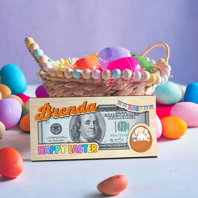 Personalized Easter Basket Money Holder, Custom Name Money Holder for Gift, Easter Bunny Egg Money Holder, Easter Gift