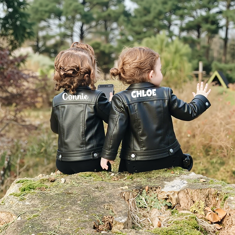 Personalized Kids Zip Up Faux Leather Jacket| Cloth241
