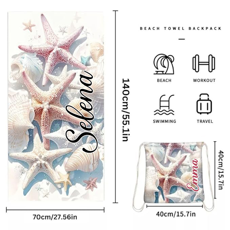 Custom 2 in 1 Beach Towel Backpack,Quick Dry Microfiber Sand Free Lightweight Large Swimming Towel