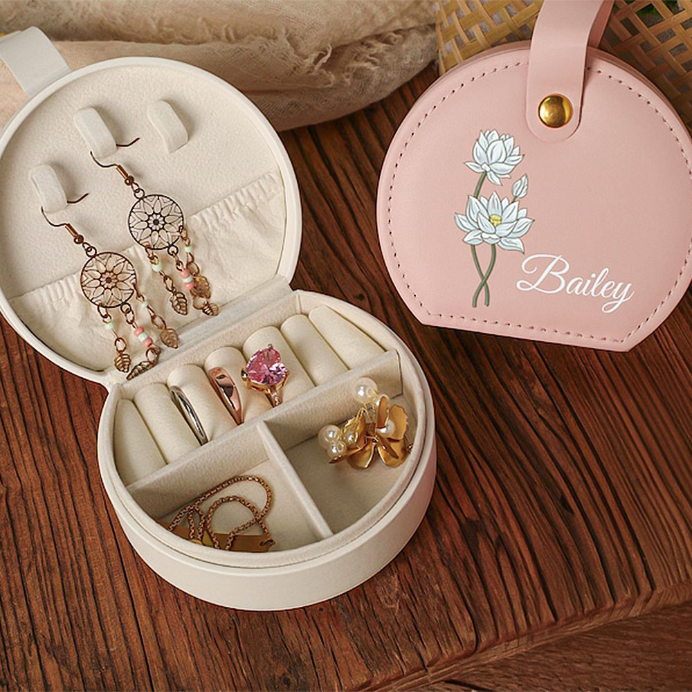 Personalized Name Jewelry Box, Personalized Travel Jewelry Box, Birth Month Flower Jewelry Case, Bridesmaid Gifts
